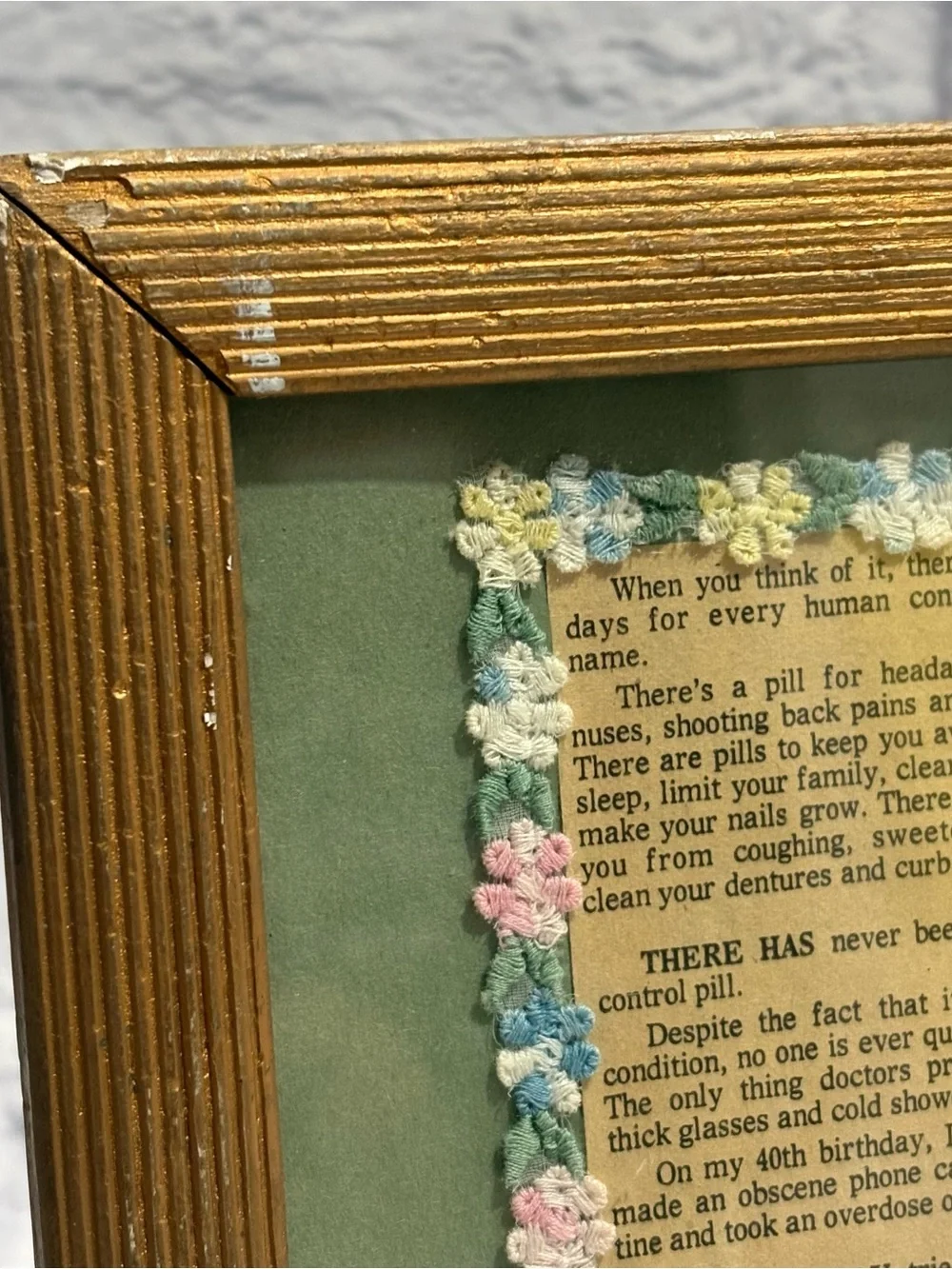 Vintage 1970’s 40th birthday humorous magazine/paper article framed artwork